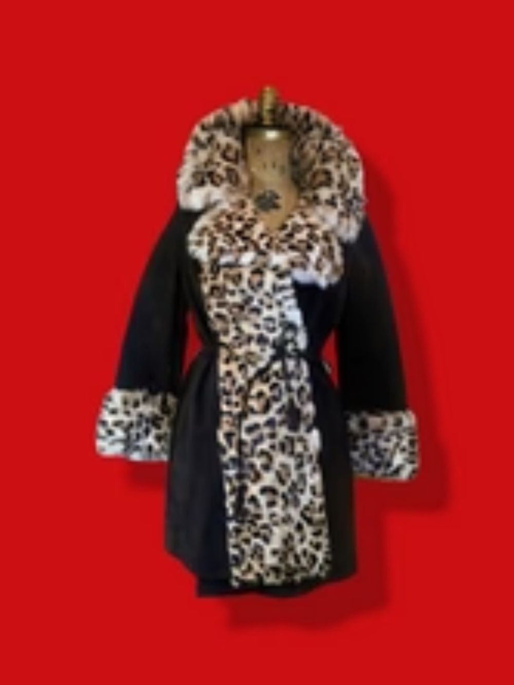 Lilli Ann London Mod 60s Suede Brown Leopard Printed Rabbit Fur